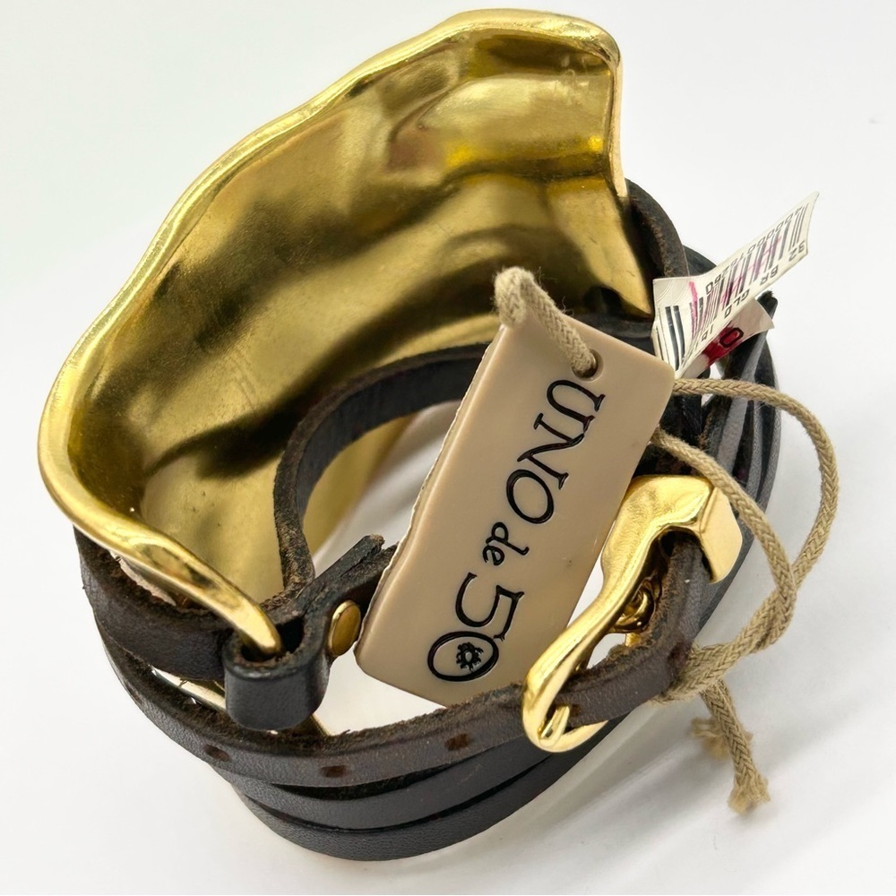 Uno de 50 Ibiza Gold Leather Wrap Cuff Bracelet NWT - Picture 2 of 5